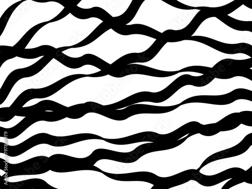 Abstract pattern with black-and-white striped lines. Psychedelic background. Op art, optical illusion. Modern design, graphic texture.