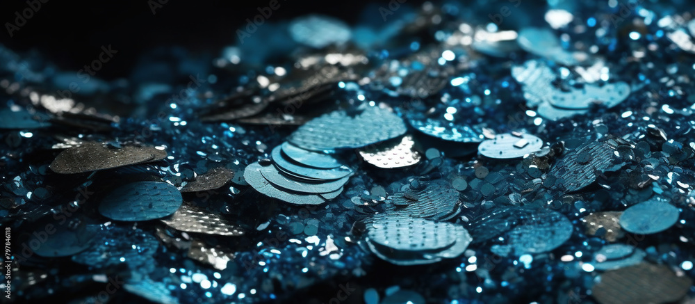 festive luxury background with blue glistening shimmering sparkles