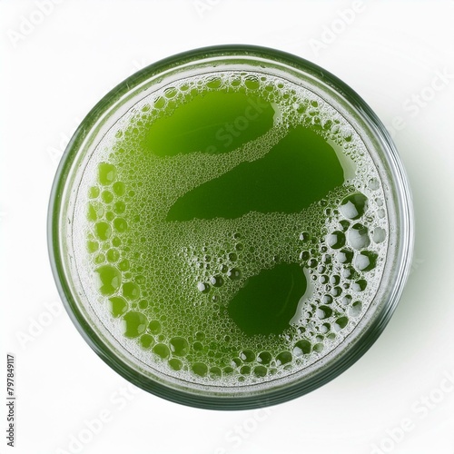 Green juice on white background, clipping path, top view.tfood, isolated, white, green, cream, glass, water, drink,  photo