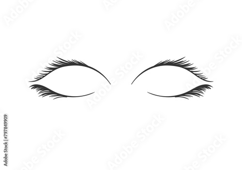 PNG, Professional glamor makeup. Set for growing the eyelashes isolated on white background. Bottled eyelashes of girls. Natural effect mascara. Black and white vector illustration of closed eyes
