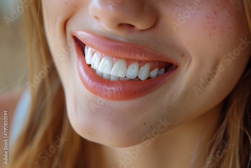 Pearly White teeth of a woman  smiling.