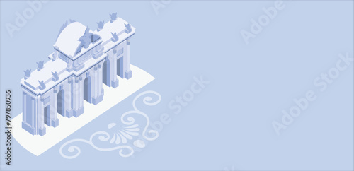3D Alcala Gate, Madrid, Spain. Puerta de Alcala is a monument in the Independence Square. Isolated on blue background vector illustration.
193 photo