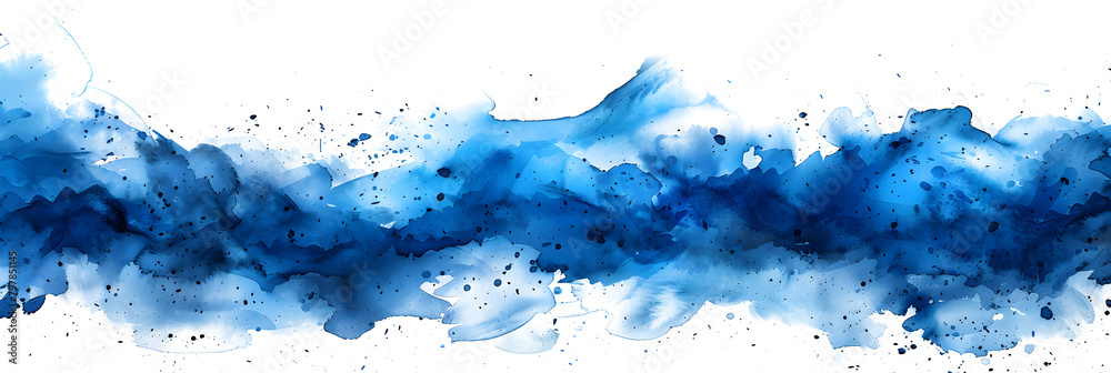 Blue watercolor spill texture on transparent background.