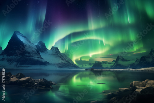 beautiful landscape with northern lights © luismolinero
