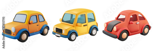 PNG car 3d icons and objects collection, in cartoon style minimal on transparent, white background, isolate