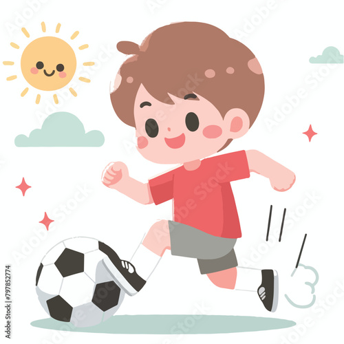 Vector a boy playing soccer with a soccer ball 