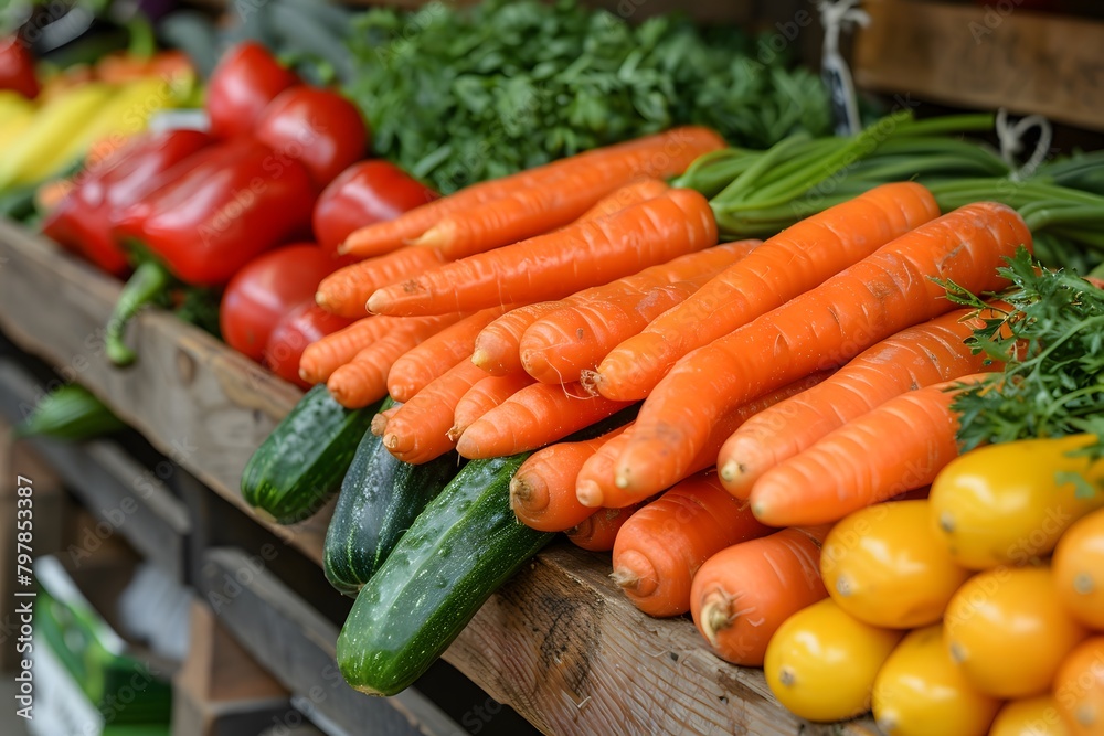 Fresh vegetables on shelves, healthy food Fresh vegetables on shelves, healthy food