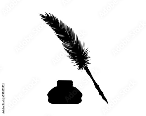Inkwell pen silhouette icon logo vector illustration isolated on white background