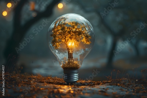 Light bulb with plant inside, cool atmosphere, eco concept