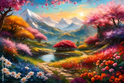 landscape with flowers and clouds