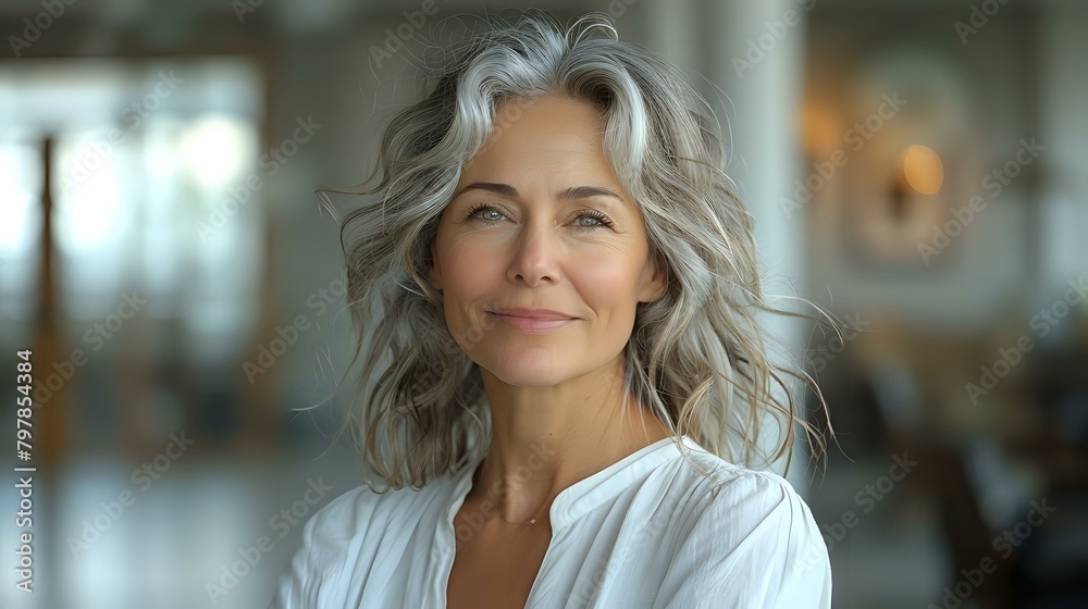 Obraz premium Modern Professionalism: Middle-Aged Woman with Radiant Smile