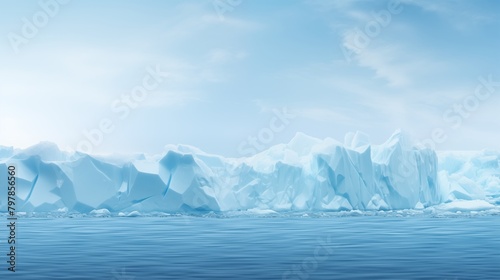 Antarctic sea iceberg floating for climate change and environmental conservation and ice melting and sea level due to ozone layer danger, wide banner poster with copyspace.