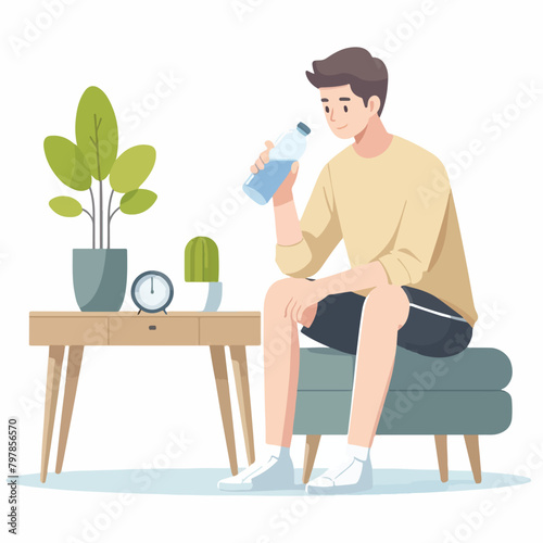 Vector of a man drinking from a bottle or glass