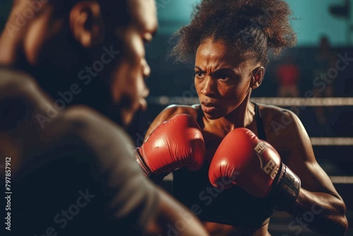 African american woman boxing punching sports. photo