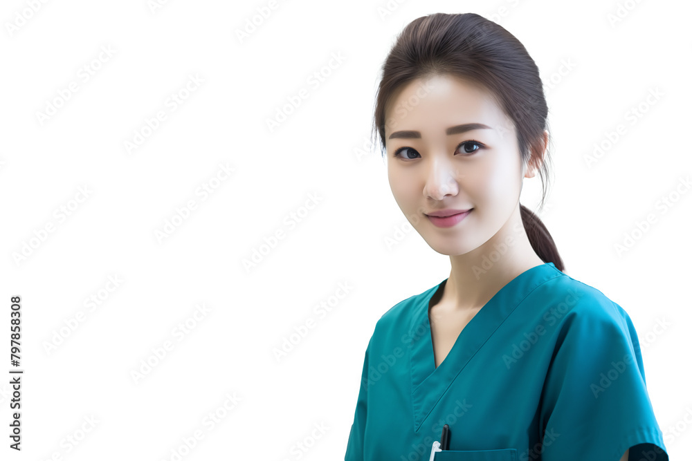 Young pretty Chinese girl with surgeon uniform on isolated chroma key background Young pretty Chinese girl with surgeon uniform on isolated chroma key background