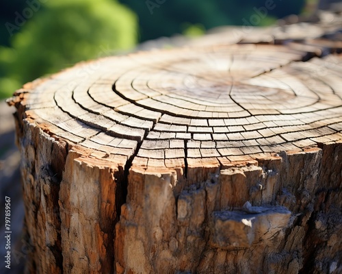 An up-close image of a tree stump, showing the growth rings.