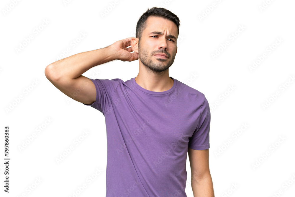Young handsome caucasian man over isolated background having doubts Young handsome caucasian man over isolated background having doubts
