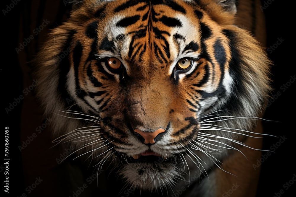 Obraz premium Eyes of a great tiger on black background