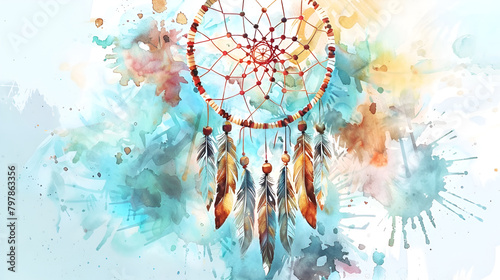 Beautiful handmade dream catcher on white background ,A Mesmerizing Dream catcher Isolated on a colored White Background 