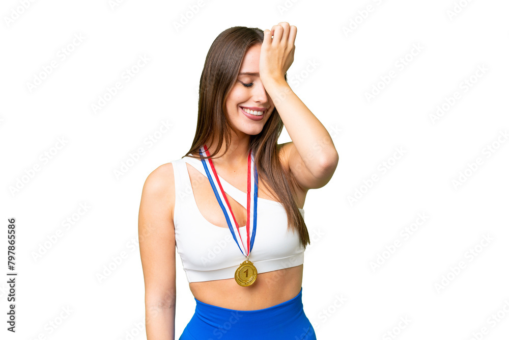 Young beautiful woman with medals over isolated chroma key background has realized something and intending the solution Young beautiful woman with medals over isolated chroma key background has realized something and intending the solution