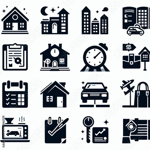 real estate icon set silhouette vector illustration white background
