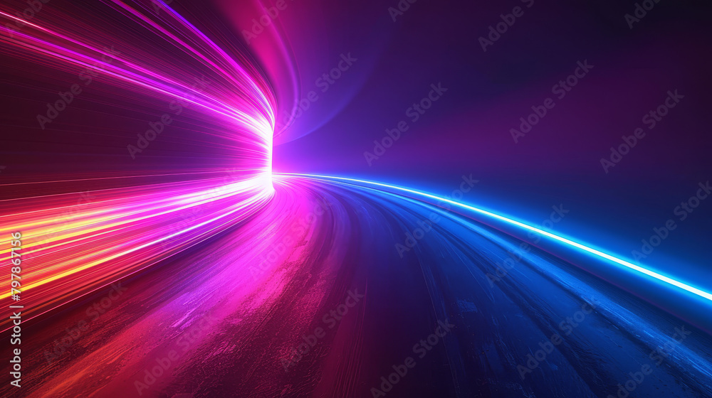 A colorful, abstract image of a road with a bright purple line