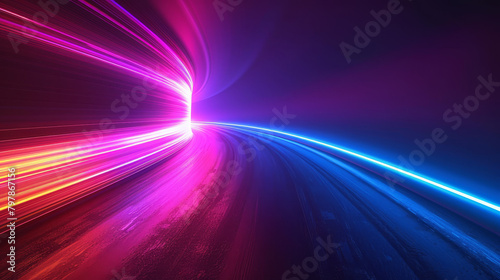 A colorful, abstract image of a road with a bright purple line