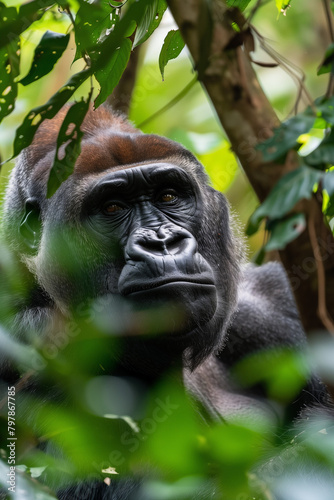Close-Up of Cross River Gorilla in Natural Habitat, endeared spices. 