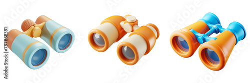 PNG binoculars 3d icons and objects collection, in cartoon style minimal on transparent, white background, isolate