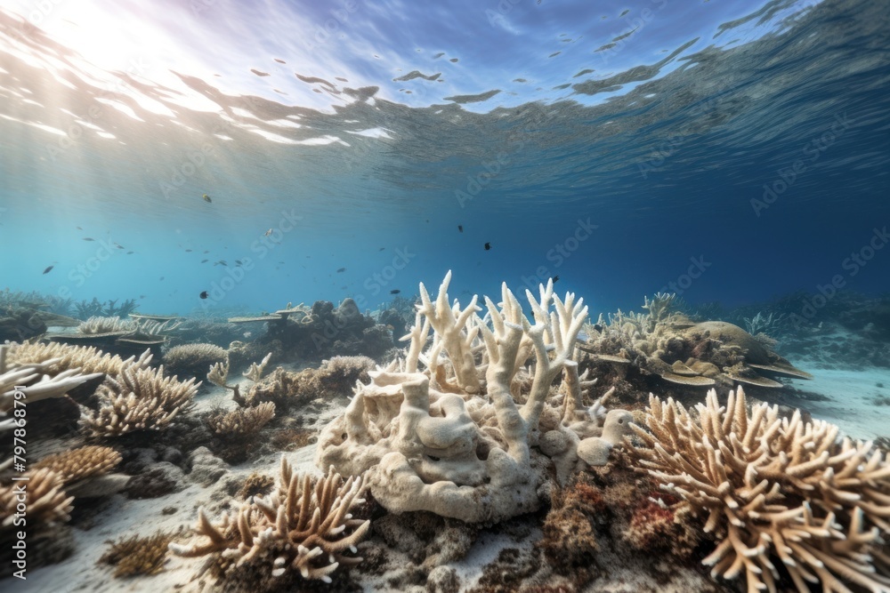 Dead coral reef ocean sea underwater.