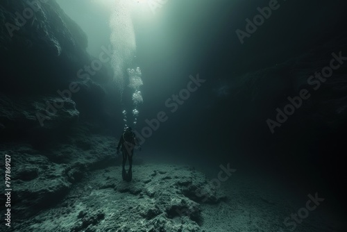 Wallpaper Mural Diver exploring the underwater with deep-sea creatures outdoors nature ocean. Torontodigital.ca