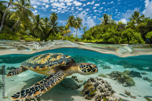 Ocean Guardian: Close-Up of Hawksbill Turtle in Natural Habitat