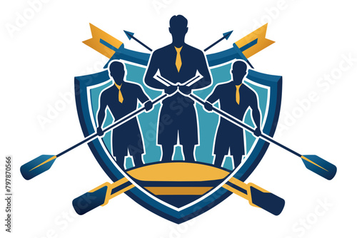 rowing. logo of a sports team taking part in water competitions. elements of oars, silhouettes of people and a boat photo