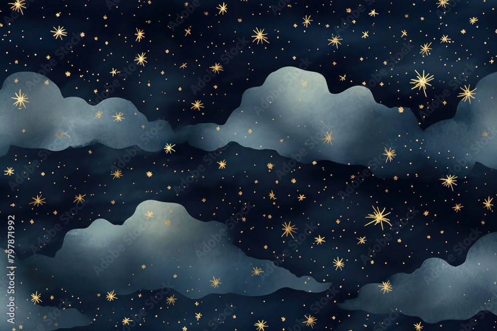 Fototapeta premium Vector dark blue seamless pattern night constellation backgrounds.