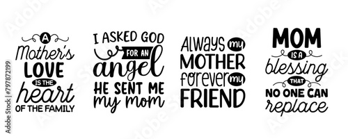 Set of mothers day quotes design. Print ready Mom lettering design for Mugs, T-shirts, Sublimation prints, Greeting cards, Digital media, Home decor and many more.