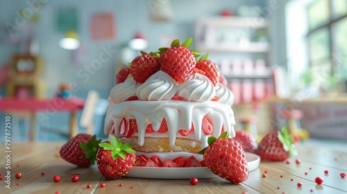 Strawberry cake on the table