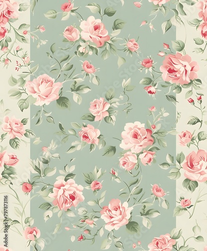 vintage shabby chic pastel floral seamless pattern photo