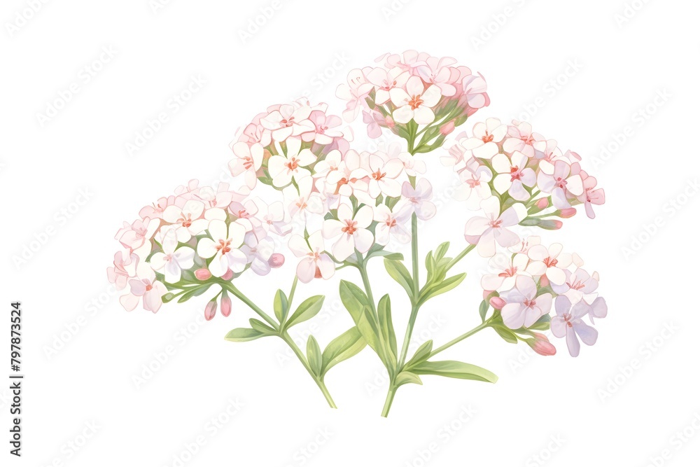 Delicate Candytuft Flowers in Soft Pink and White Watercolor Painting - obrazy, fototapety, plakaty 