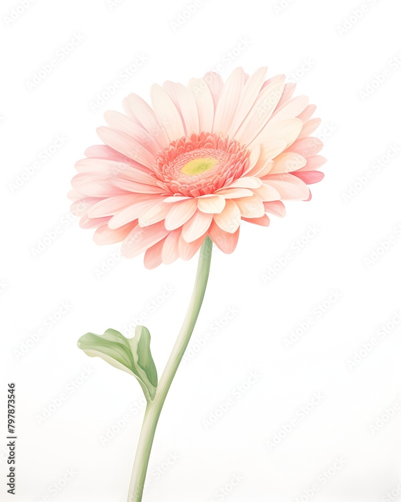 Delicate Gerbera Bloom in Soft Watercolor Painting with Organic Textures and Gradients - obrazy, fototapety, plakaty 