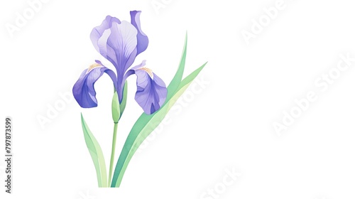 Delicate Watercolor Iris Bloom with Vibrant Petals and Leaves