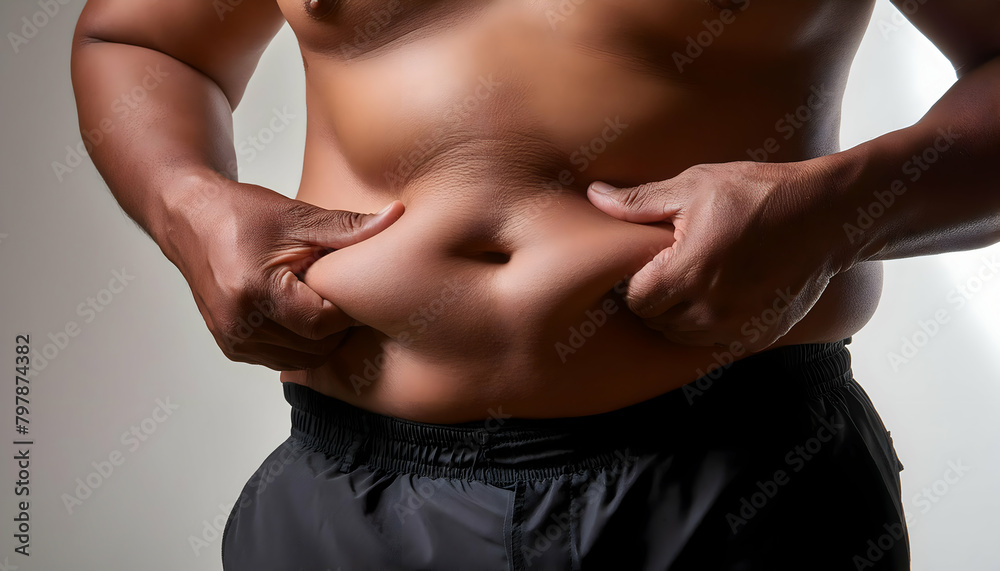 Closeup Man touching belly fat on white background, real people authenticity. Closeup Man touching belly fat on white background, real people authenticity.