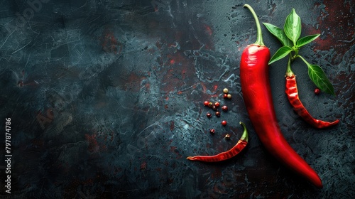Red chili with smoke on a black background, the concept of spicy, Red hot chilli pepper with smoke which is burning and glowing, Spicy Hot Fiery Chili Pepper
 photo