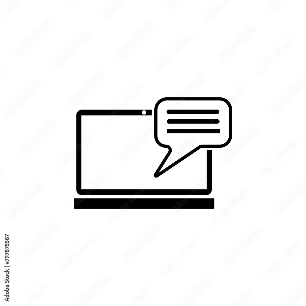An icon symbolizing digital communication and messaging through a laptop or tablet device, with speech bubble icon indicating an exchange of information. Vector icon for website design, logo, app, ui. An icon symbolizing digital communication and messaging through a laptop or tablet device, with speech bubble icon indicating an exchange of information. Vector icon for website design, logo, app, ui.