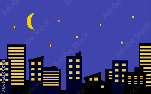 都市の夜景のシルエットの背景イラスト