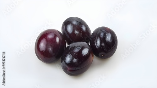 Plum isolated. Ripe red plum and plum slice isolated on white background. Fresh fruits Ai generated 
