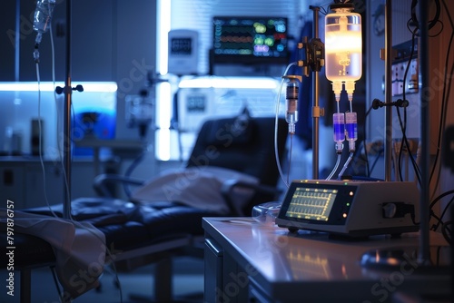 A hospital bed with a monitor on it photo