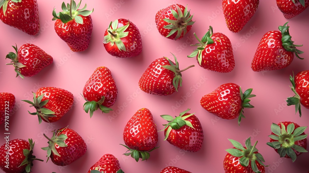 top view of strawberry on pink background top view of strawberry on pink background