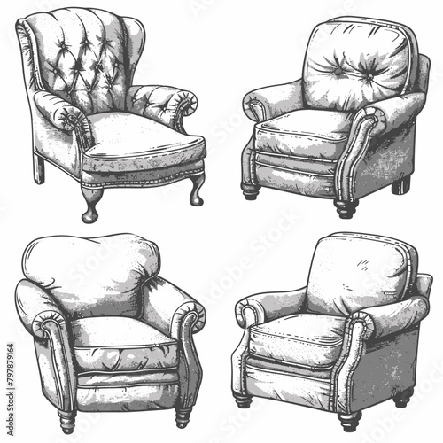 Sketch of a vintage armchair on a white background.