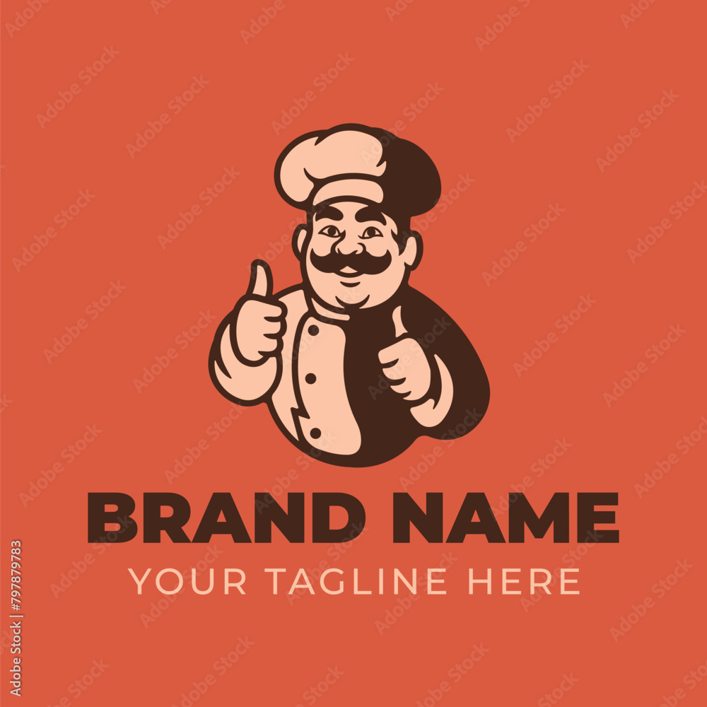 Restaurant chef character retro logo