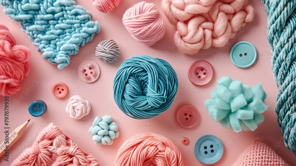 Pink and blue yarn balls with buttons Pink and blue yarn balls with buttons